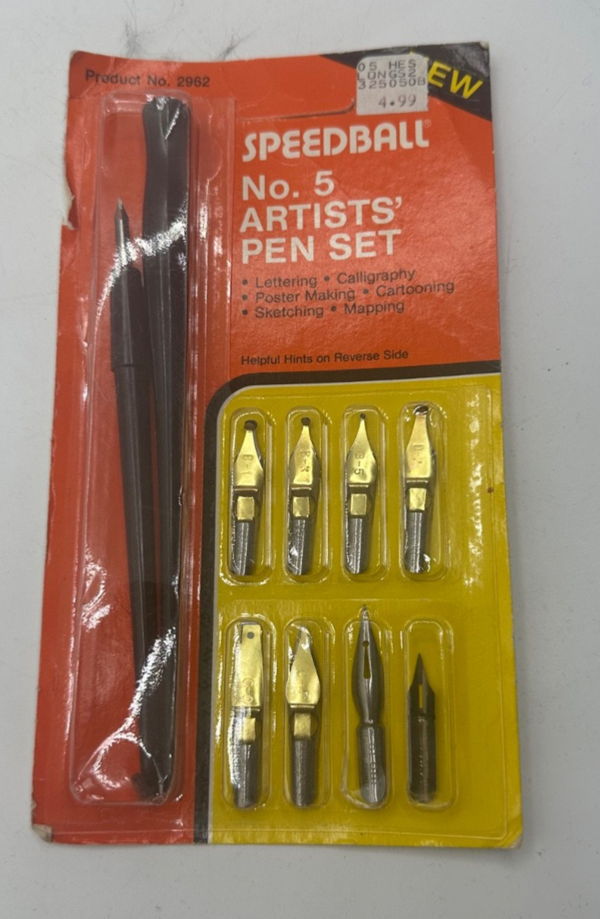 Vtg Speedball No. 5 Artists' Pen Set Calligraphy Lettering 8 Nibs 2 Holders A1